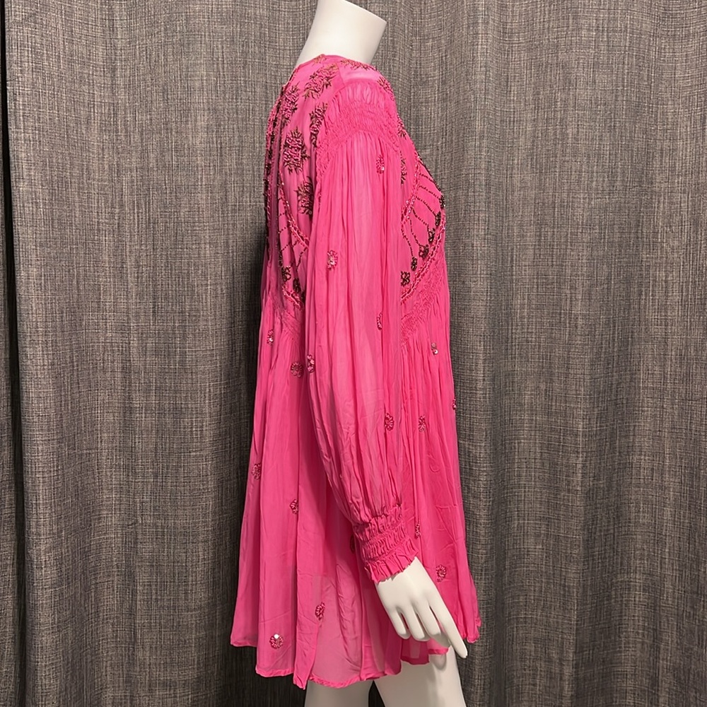 NWT Free People Party New Moon Beaded Chiffon Tunic Dress Pink, XS - Picture 8 of 16